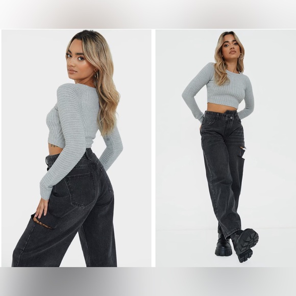 PrettyLittleThing Sweaters - Pretty Little Thing Petite Grey Cropped Rib‎ Knit Sweater